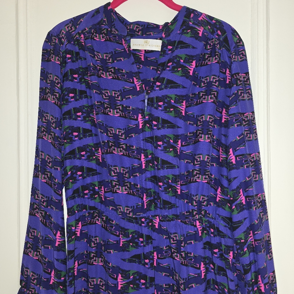Amanda Uprichard Purple Silk "Aztec" Print Dress - Size Med - Picture 8 of 16